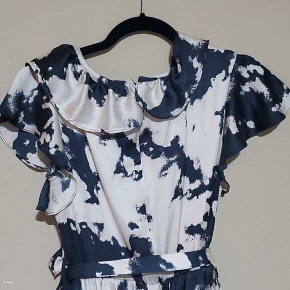 BARDOT Navy/Cream Blue Ruffle Wrap Dress - Size 6/S - Picture 7 of 9